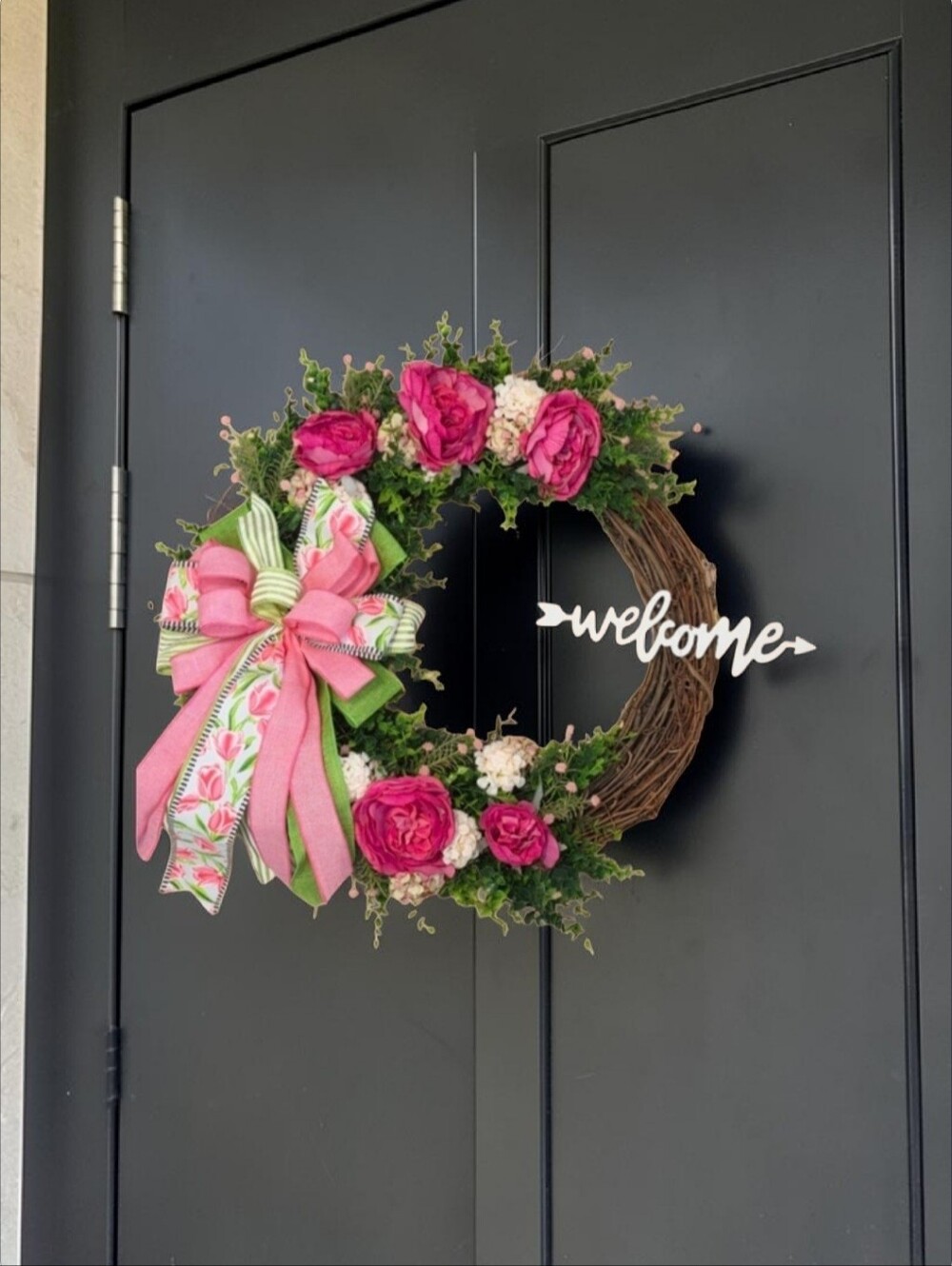 Spring Floral Welcome Wreath with Bow